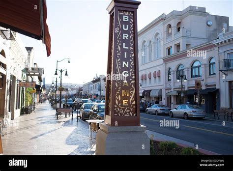 Burlingame Avenue Street sign in Burlingame California. Corner of Burlingame Avenue and ...