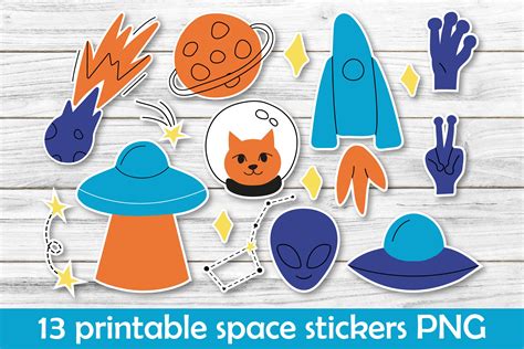 Cute Space Stickers, Cat, UFO, Aliens Graphic by fancykeith · Creative ...