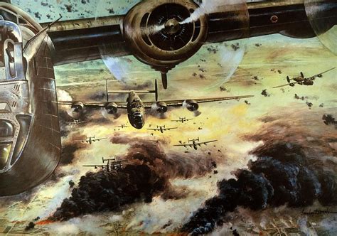 Wwii: B-24 Air Raid, 1944 | Aircraft art, Aircraft painting, Art