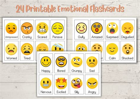 24 Emotion Faces Printable Flashcards Montessori Toys Learn Feelings ...