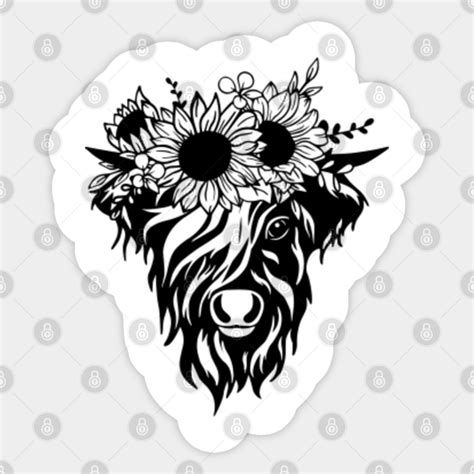 Highland Cow with Sunflowers - Highland Cow - Sticker | TeePublic