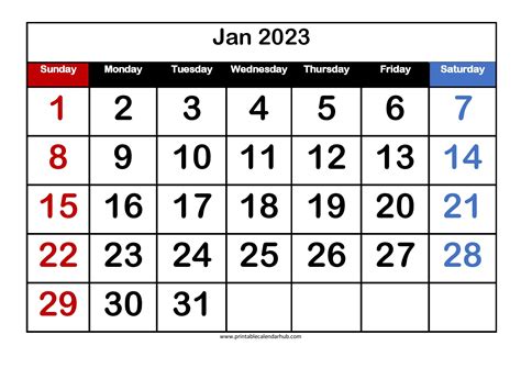 Printable Calendar January 2023 Templates PDF - Printable Calendar Hub ...