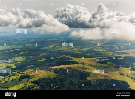 Aerial view, gliding center, German Gliding Museum, Wasserkuppe in the Hessian district of Fulda ...