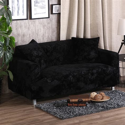 Black Stretch Furniture Covers 100% Polyester Couch Sofa Slipcovers for ...