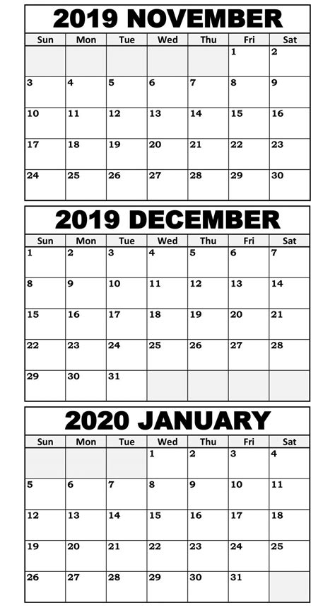 Printable Calendar November 2020 To January 2020 | Calendar Printables Free Templates