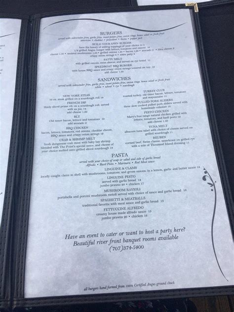 Menu at The Point Restaurant, Rio Vista