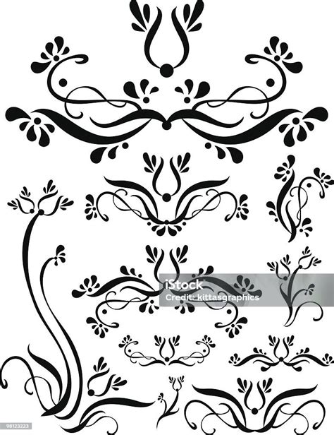 Floral Scroll Set Stock Illustration - Download Image Now - Abstract, Black Color, Classical ...