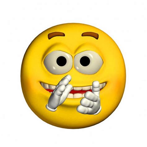 an emoticive smiley face with one hand on his mouth and two fingers in the other