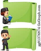 1 Muslim Boy And Green Banner Template Illustration Clip Art | Royalty Free - GoGraph