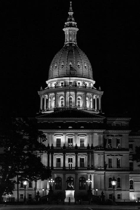 Lansing State Capitol Building in Michigan at Night in Black and White ...