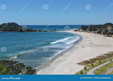 View of Tauranga from Mount Maunganui in New Zealand. the Surf Rolls on To the Perfect Sandy ...