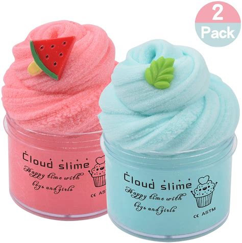 JoyX 2 Pack Cloud Slime Kit with Red Watermelon and Mint Charms, Scented DIY Slime Supplies for ...