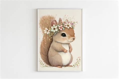 Cute Boho Floral Squirrel Art Drawing Graphic by Foralfy · Creative Fabrica