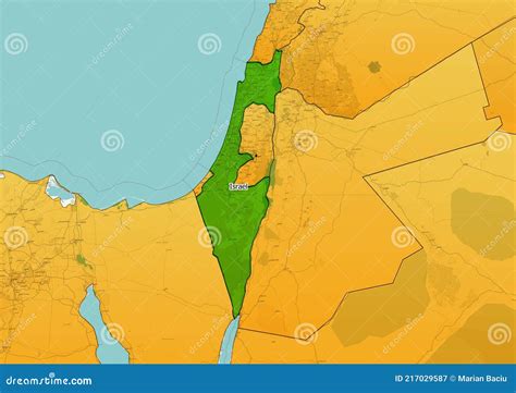 Israel Map Showing Country Highlighted In Green Color With Rest Of ...