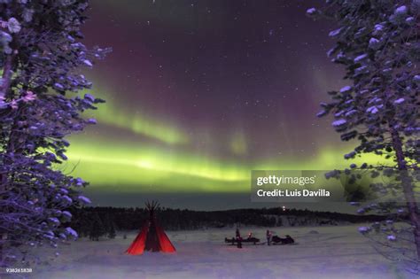 Northern Lights In Inari Icy Lake Finland High-Res Stock Photo - Getty ...