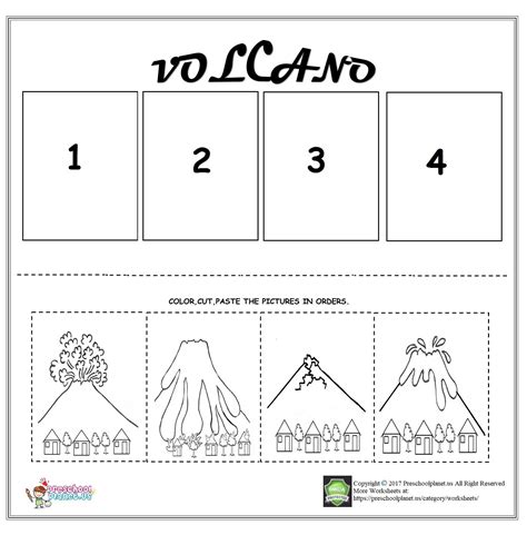 Volcano sequencing worksheet for kids | Sequencing worksheets, Volcano worksheet, Kindergarten ...