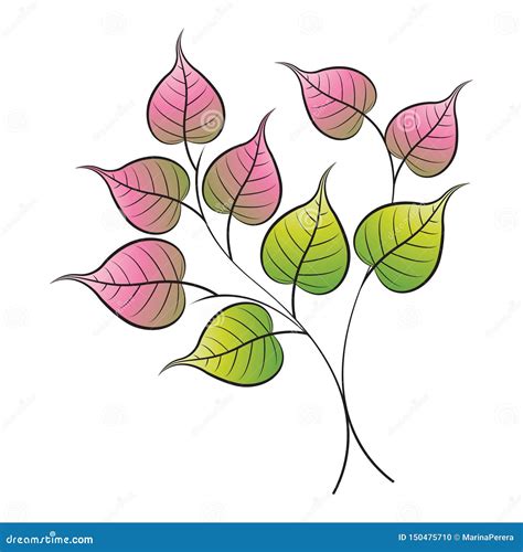 Pink and Green Peepal Tree Leaves Stock Vector - Illustration of bright ...