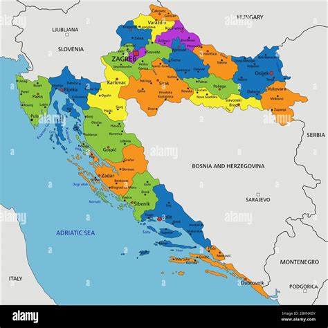 Colorful Croatia political map with clearly labeled, separated layers. Vector illustration Stock ...