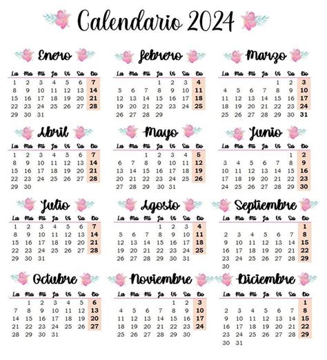 Mini Calendario 2024 Para Imprimir - Berri Celeste