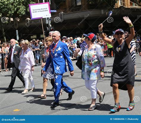 Victorian Brunch Order of Australia Members Marching during 2019 Australia Day Parade in ...