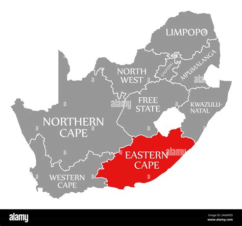 Eastern Cape red highlighted in map of South Africa Stock Photo - Alamy