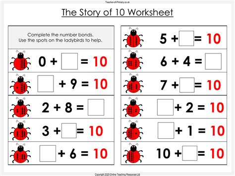 Number Bonds - The Story of 10 - Worksheet | Maths Year 1