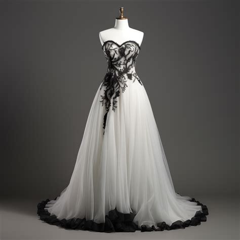 White And Black Sweetheart Strapless Tulle Full Length Lace Up Wedding ...