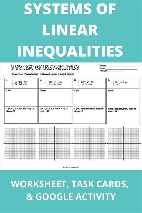 Systems of Linear Inequalities Worksheet in 2020 | Middle school math ...