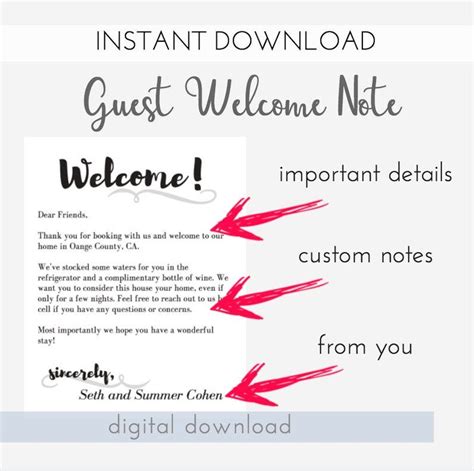 PRINTABLE Custom Welcome Note, Welcome to our Home, Welcome Note for ...