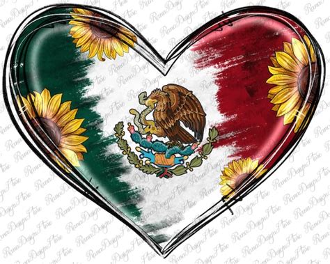 Sunflower Mexican Flag Heart Png Sublimation Design Mexican | Etsy