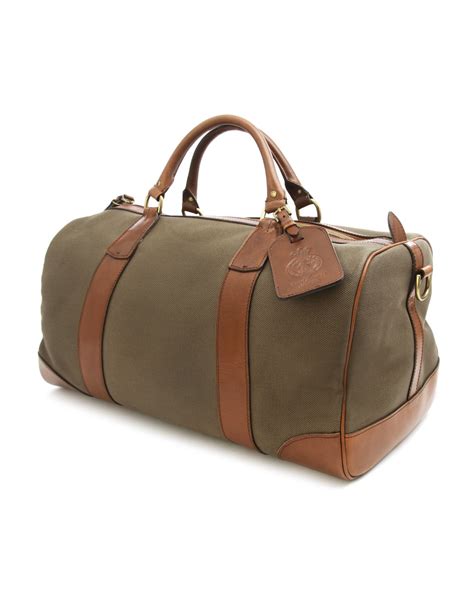 Polo ralph lauren Khaki Leather and Canvas Weekend Bag in Natural for Men | Lyst