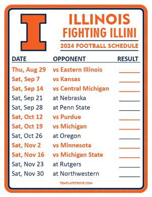 Printable 2024 Illinois Fighting Illini Football Schedule