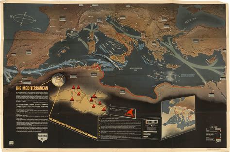 Striking Second World War “Nav War Map” of the Mediterranean - Rare ...