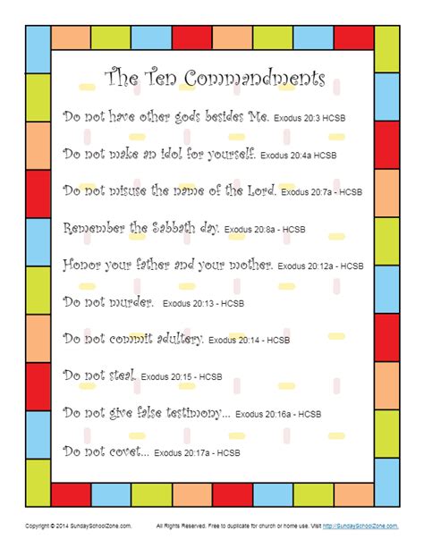 Ten Commandments Scripture Poster on Sunday School Zone