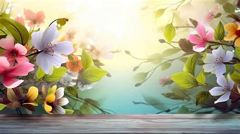 Premium AI Image | A wooden table with flowers on it