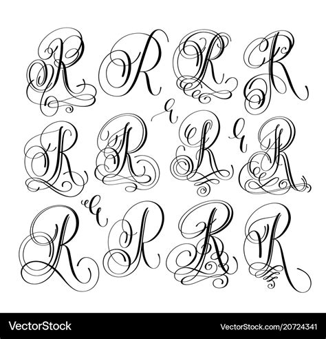 Calligraphy lettering script font r set hand Vector Image