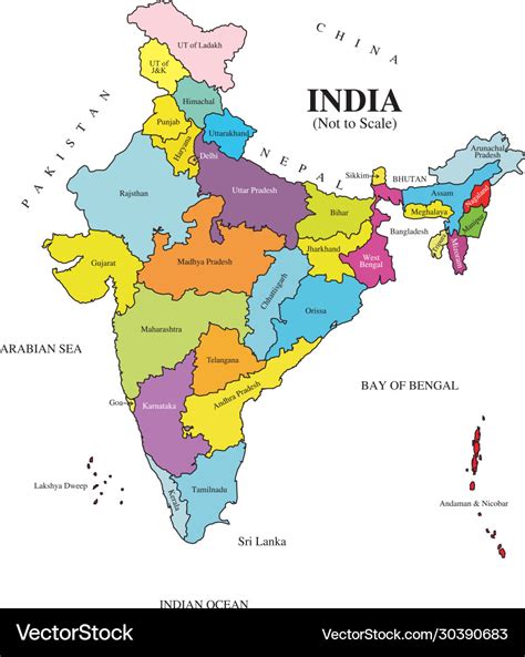 India map with states latest not to scale Vector Image