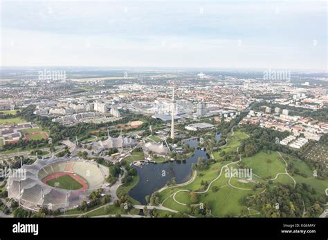 aerial view of Olympic Park (Olympiapark München), Munich, Bavaria ...