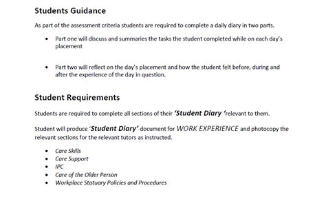 Work Experience Diary – Student Diary Guidance – Skills4Work Project