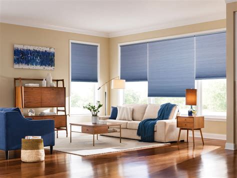 Blue Honeycomb blinds | Window shades living room, Honeycomb shades, Living room blinds