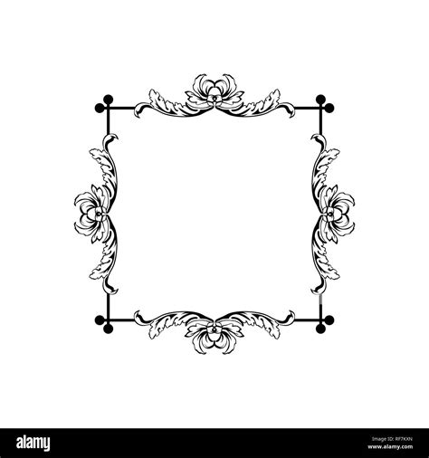 Floral vintage decorative vector frame. Flower black ink Square ...