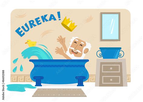 Archimedes In Bathtub - Cartoon illustration of Archimedes in his ...