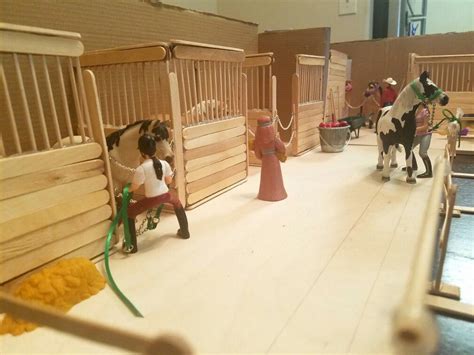 Model horse stable made from popciscle sticks and cardboard | Horse stables, Diy horse barn, Toy ...