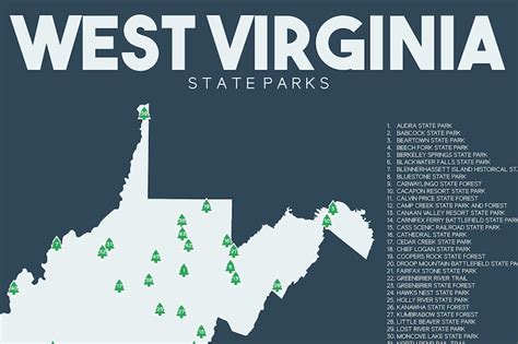 West Virginia State Parks Map Printable 16x20 - Etsy