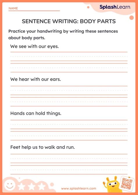 Sentence Writing: Body Parts — Printable ELA Worksheet