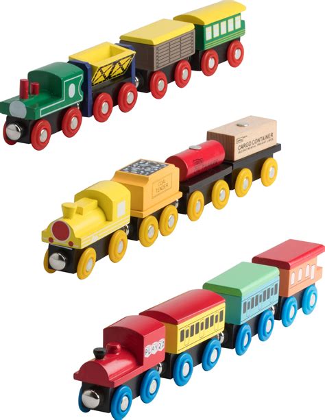Wooden Train Set 12 PCS - Train Toys Magnetic Set Includes 3 Engines ...