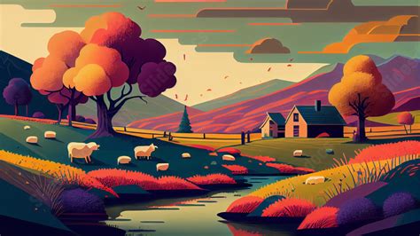 Idyllic Landscape Mountains And Rivers Cartoon Powerpoint Background ...