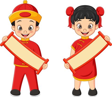 Cartoon chinese kids holding a blank sign 4991832 Vector Art at Vecteezy