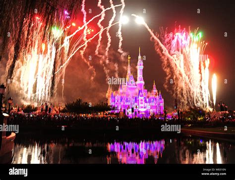 --FILE--Fireworks explode over the Disney Castle in the Shanghai ...