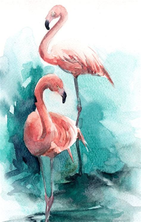 Flamingos Painting, ORIGINAL Watercolor Painting, Watercolour Art, Bird ...